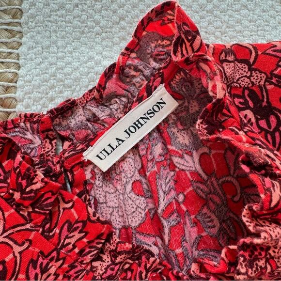 Ulla Johnson Hana Red Floral Mockneck Short Flutter Mini Dress Women’s Size 10 - Picture 8 of 12